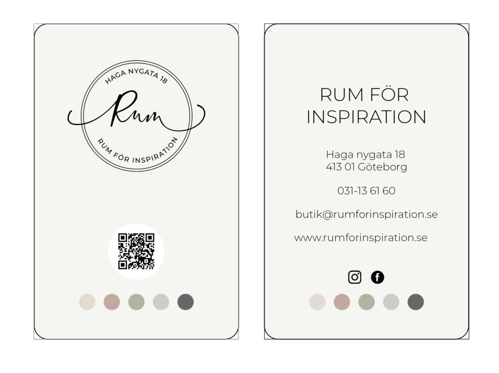Visitkort till inredningsbutiken Rum för inspiration.